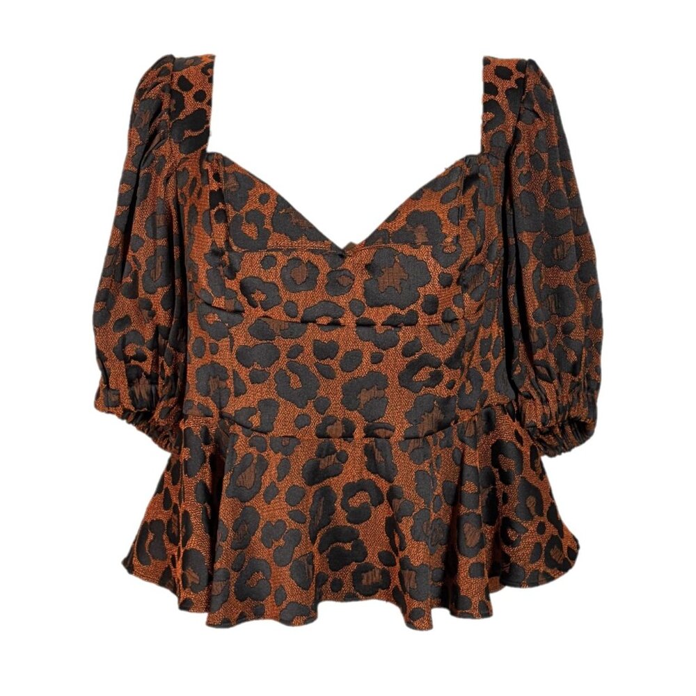 Autumn Adeigbo Cheetah Josephine Peplum Top Size 12 - Picture 1 of 5